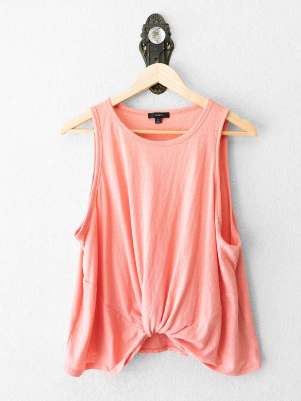 J Crew Womens L Coral Pink Twist Front Tank Top Slub Knit Sleeveless Relaxed - Picture 2 of 14